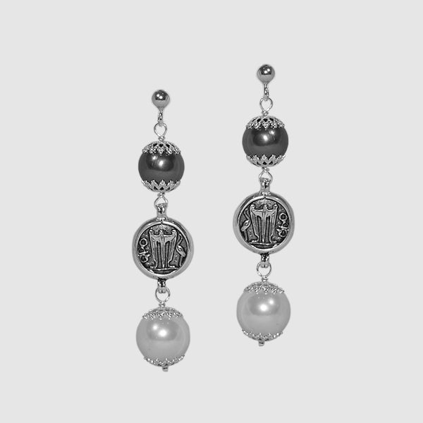 Orecchini con perle colorate e Moneta Statere in Argento 925/000