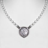 Collana Moneta Statere in Argento 925/000 e Perla di Acqua Dolce.