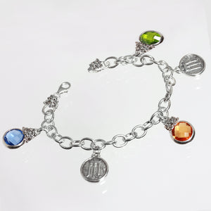 Bracciale con pietre colorate Maschere Apotropaiche e Monete Statere in Argento 925/000