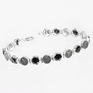 Bracciale Tennis in argento 925/000 con monete statere e cubic zirconia colore nero taglio brillante