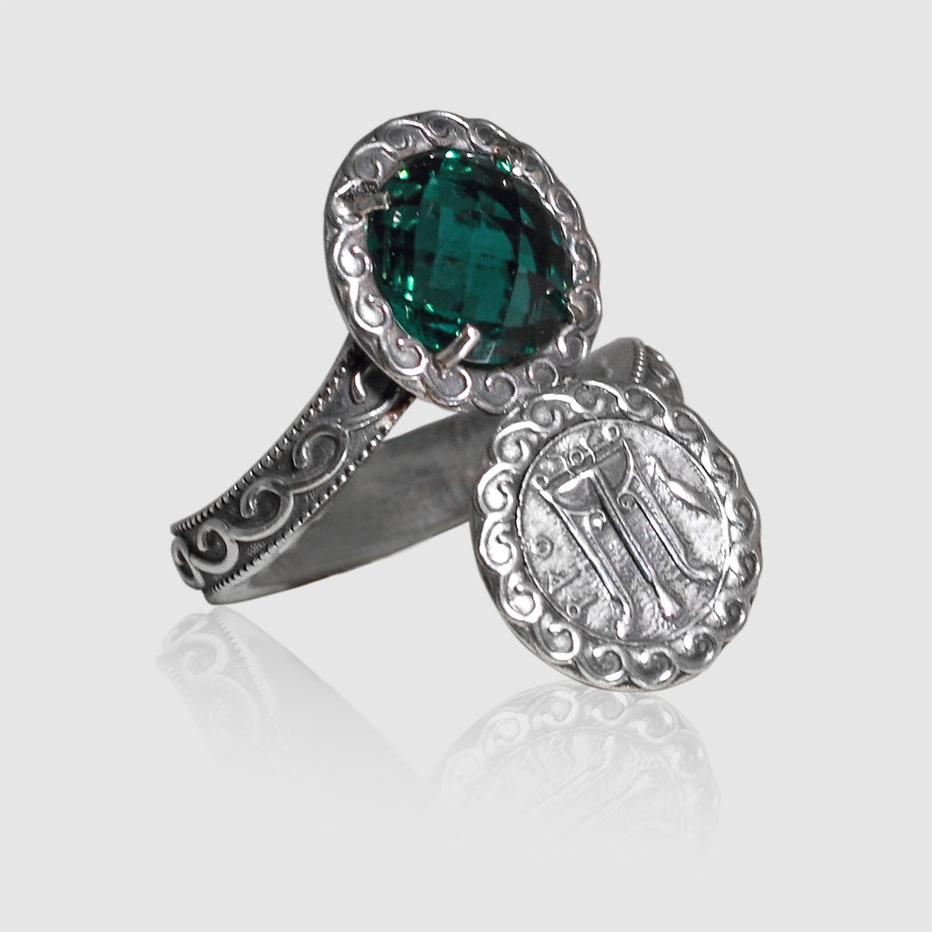 Anello Moneta statere in Argento 925/000 E Quarzo Idrotermale.