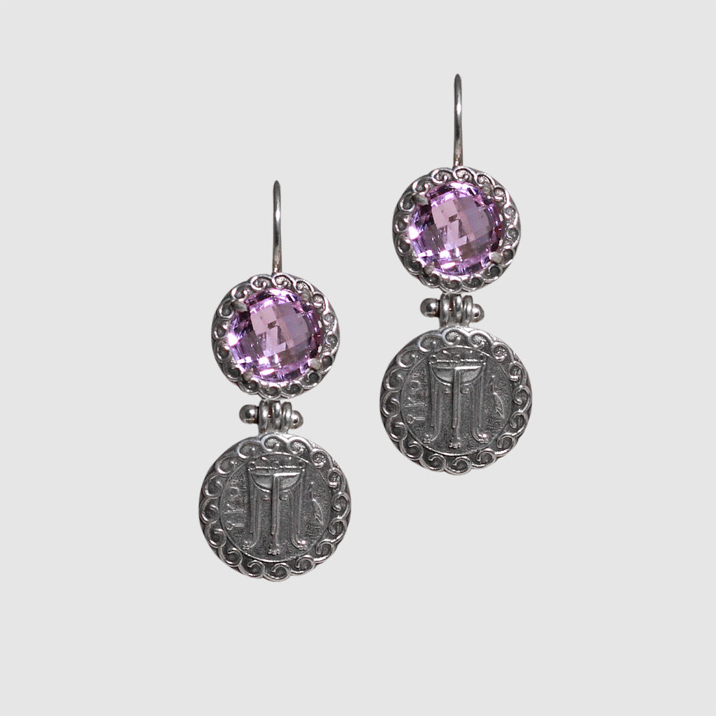 Orecchini Moneta Statere in Argento 925/000 E Quarzo Idrotermale.