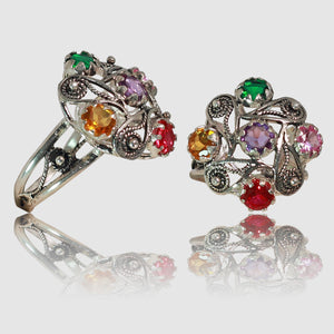 Anello Jennacca in Argento 925/000 e Quarzi Colorati.