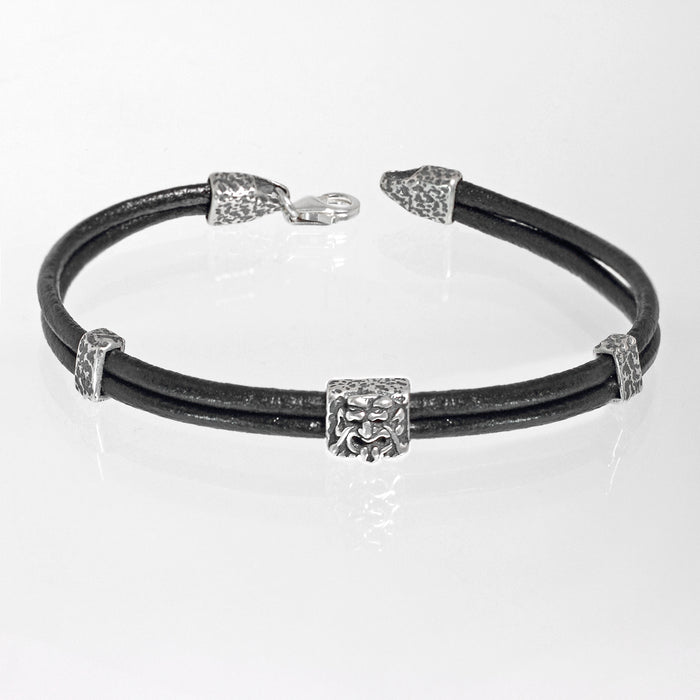 Copia del Bracciale Maschera Apotropaica in Argento 925/000 e Cuoio.