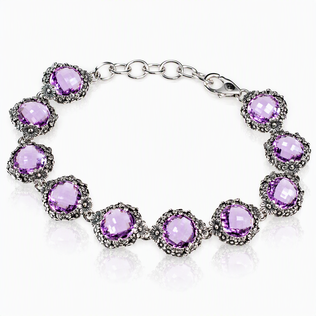 Bracciale Margherite In Argento 925/000 E Quarzi Idrotermali.