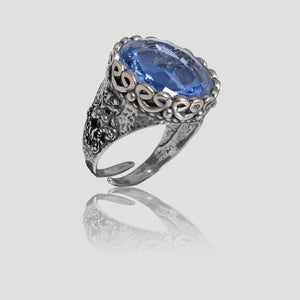 Anello Maschera Apotropaica in Argento 925/000 e Quarzo Idrotermale.