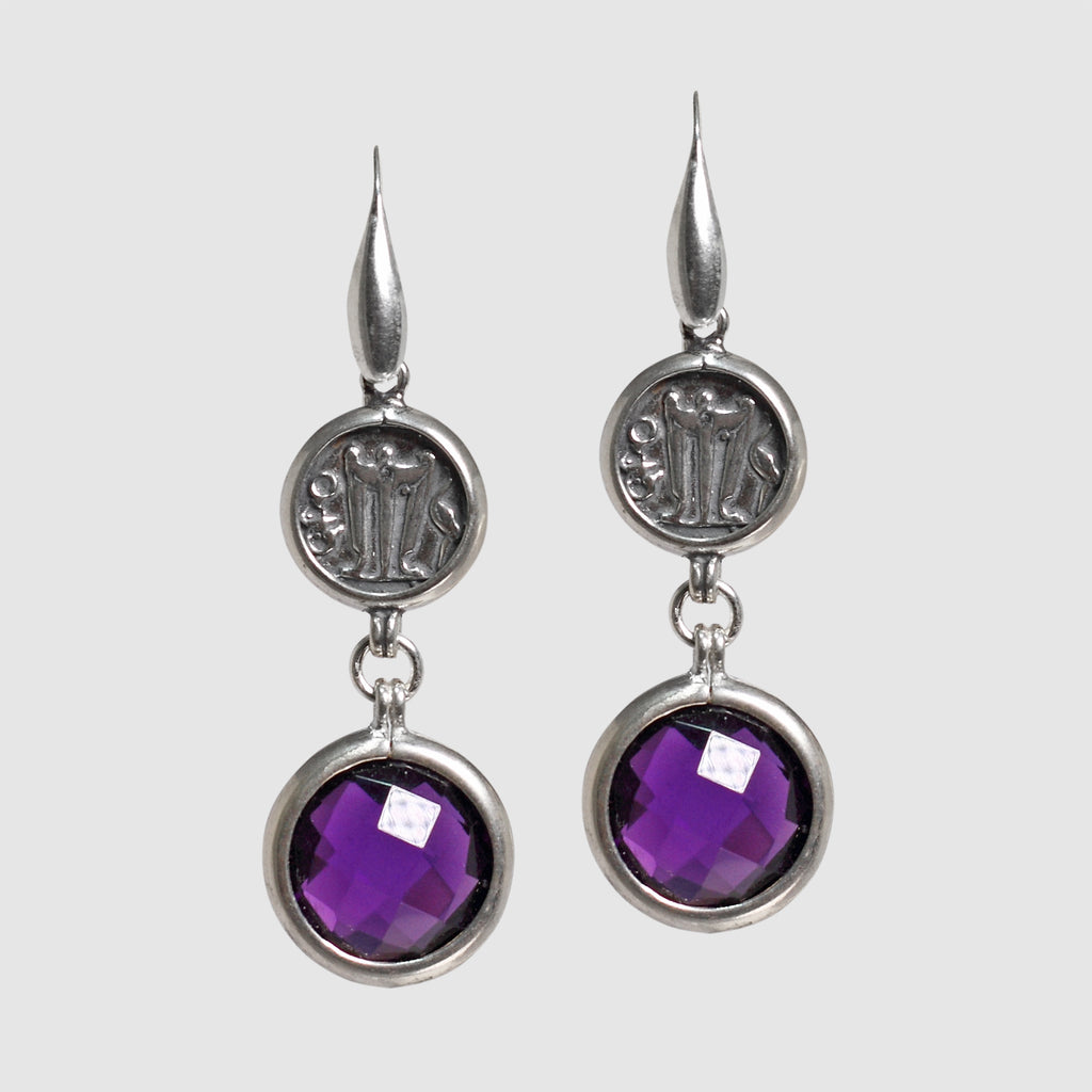 Orecchini con pietra colorata e Moneta Statere in Argento 925/000