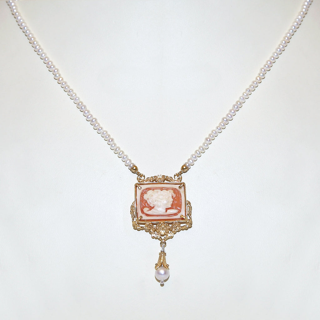 Collana Cammeo In Argento 925/000 Dorato e Perle.