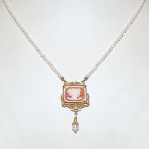 Collana Cammeo In Argento 925/000 Dorato e Perle.