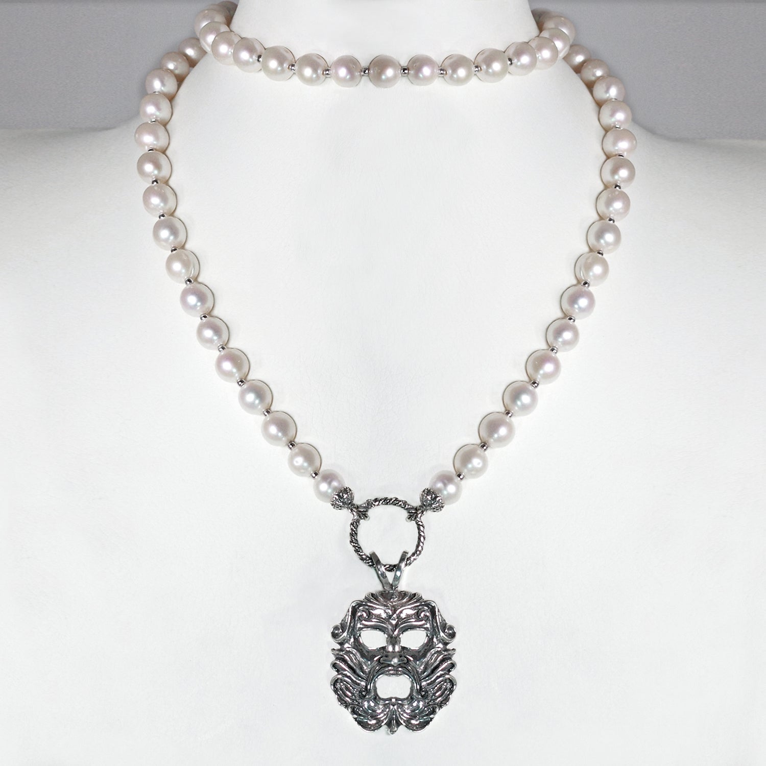 LES POULETTES BIJOUX Collana In Argento 925 Con Cerchio, Avorio, Madreperla E Arabesque - Gioiello Artigianale In Cofanetto Regalo